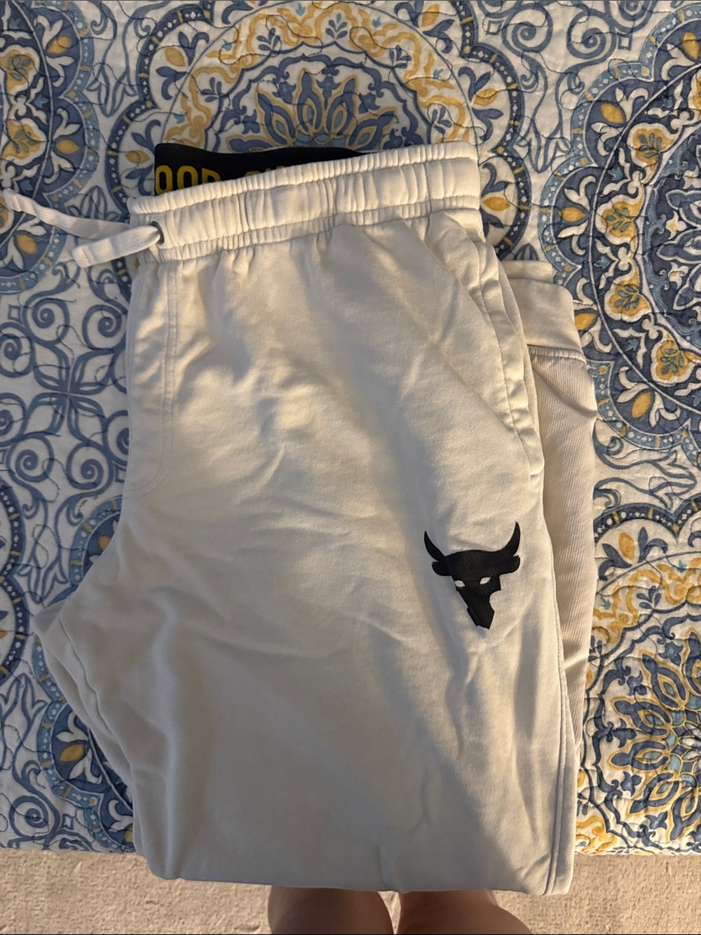 Under Armour Project Rock Cream Sweatpants with Black Logo